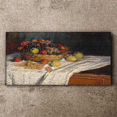 Obraz Canvas Owocowy kosz na białym obrusie