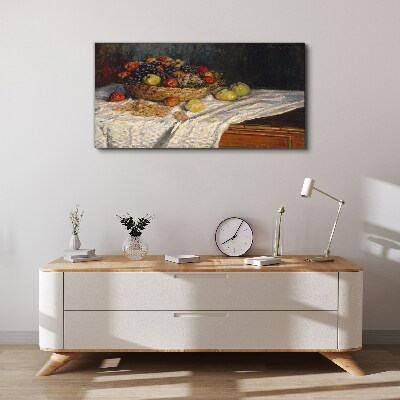 Obraz Canvas Owocowy kosz na białym obrusie