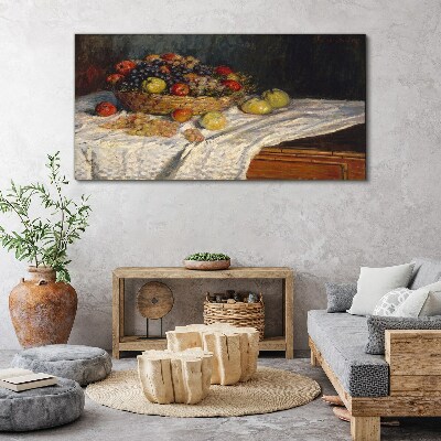 Obraz Canvas Owocowy kosz na białym obrusie