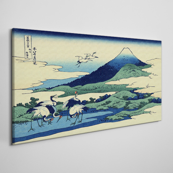 Obraz Canvas Cranes by a Mountain