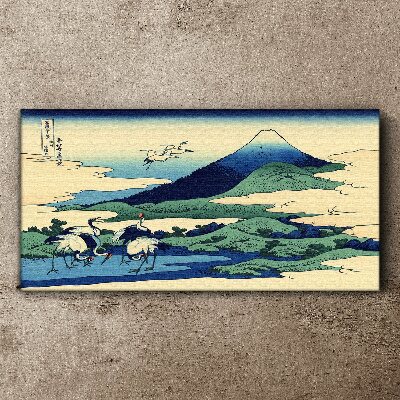 Obraz Canvas Cranes by a Mountain