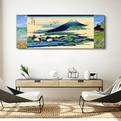 Obraz Canvas Cranes by a Mountain