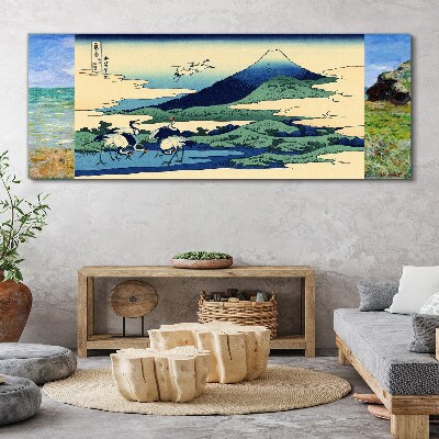 Obraz Canvas Cranes by a Mountain