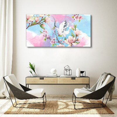 Obraz Canvas Kwiatowy krajobraz z żurawiem