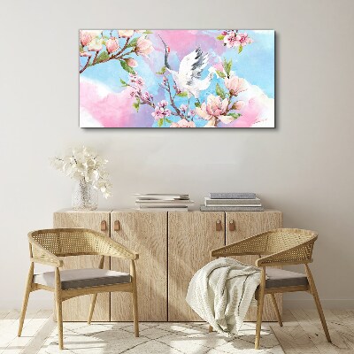 Obraz Canvas Kwiatowy krajobraz z żurawiem