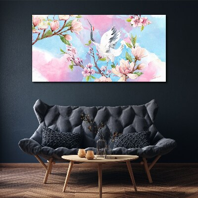 Obraz Canvas Kwiatowy krajobraz z żurawiem