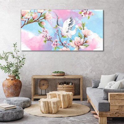 Obraz Canvas Kwiatowy krajobraz z żurawiem