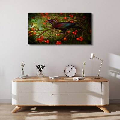 Obraz Canvas Ptak na tle owocowej gałęzi