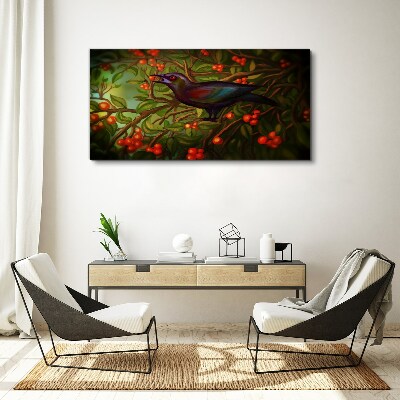 Obraz Canvas Ptak na tle owocowej gałęzi