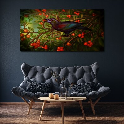 Obraz Canvas Ptak na tle owocowej gałęzi