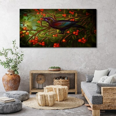 Obraz Canvas Ptak na tle owocowej gałęzi