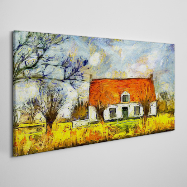 Obraz Canvas Kolorowa wiejska chata w pejzażu
