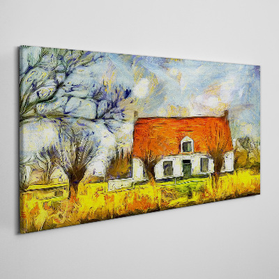 Obraz Canvas Kolorowa wiejska chata w pejzażu