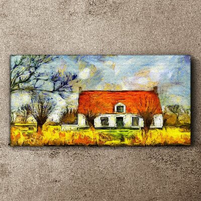 Obraz Canvas Kolorowa wiejska chata w pejzażu