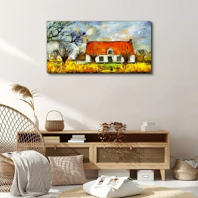 Obraz Canvas Kolorowa wiejska chata w pejzażu