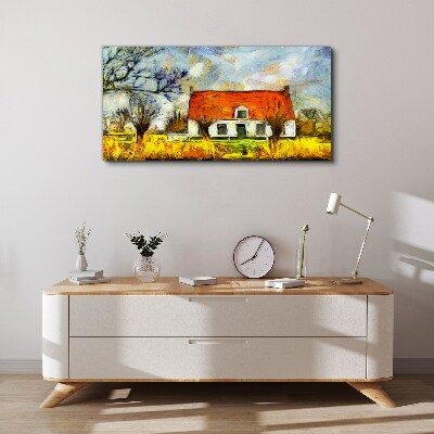 Obraz Canvas Kolorowa wiejska chata w pejzażu