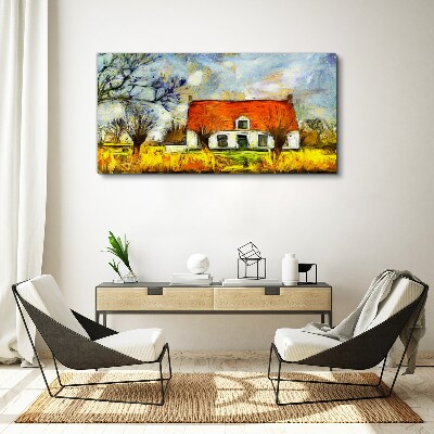 Obraz Canvas Kolorowa wiejska chata w pejzażu