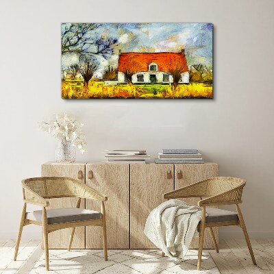 Obraz Canvas Kolorowa wiejska chata w pejzażu
