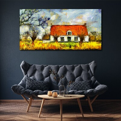 Obraz Canvas Kolorowa wiejska chata w pejzażu