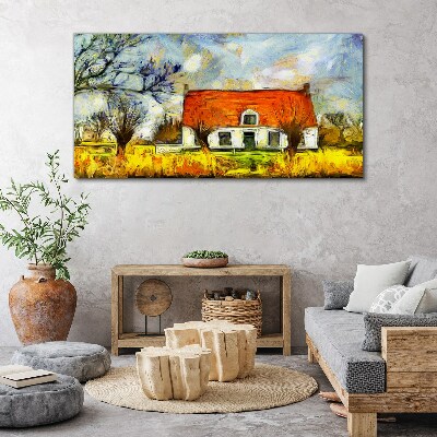 Obraz Canvas Kolorowa wiejska chata w pejzażu