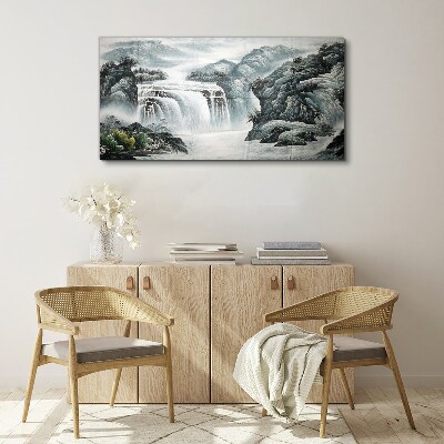 Obraz Canvas Góra Rzeka Wodospad Krzewy