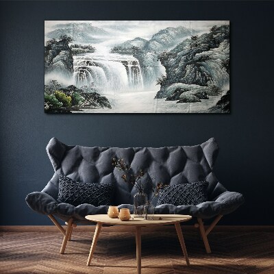 Obraz Canvas Góra Rzeka Wodospad Krzewy
