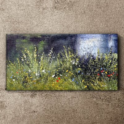 Obraz Canvas rzeka kwiaty trawa