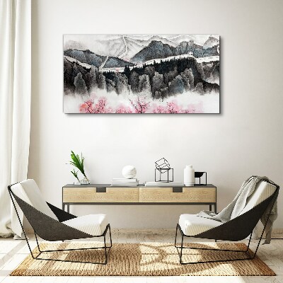 Obraz Canvas Spokojny pejzaż górski z kwiatami