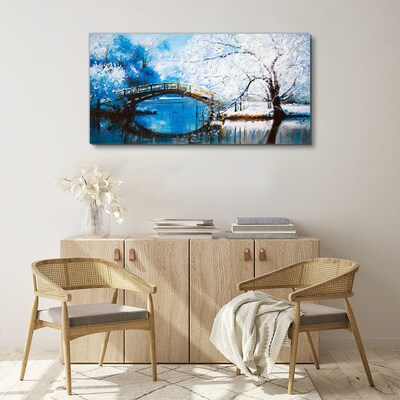 Obraz na Płótnie zima rzeka drzewa most