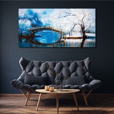 Obraz na Płótnie zima rzeka drzewa most