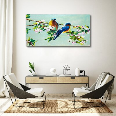 Obraz Canvas Ptaki na gałęzi kwitnącej