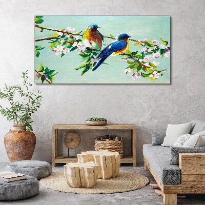 Obraz Canvas Ptaki na gałęzi kwitnącej