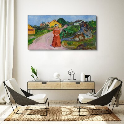 Obraz Canvas Kobieta w czerwonej sukience Muncha