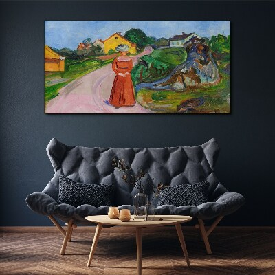 Obraz Canvas Kobieta w czerwonej sukience Muncha