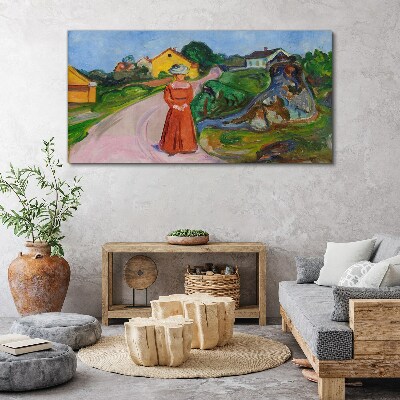 Obraz Canvas Kobieta w czerwonej sukience Muncha