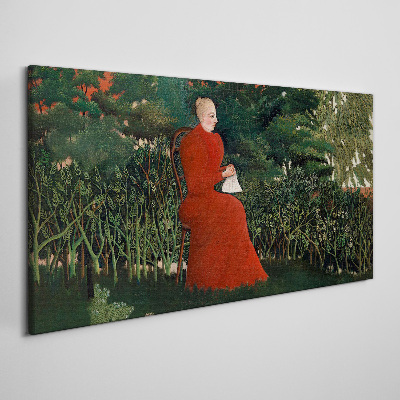 Obraz Canvas Czerwony płaszcz w ogrodzie