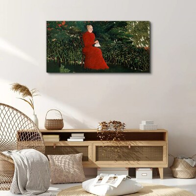 Obraz Canvas Czerwony płaszcz w ogrodzie