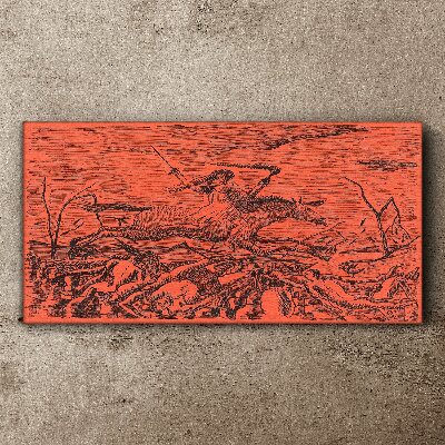 Obraz Canvas Rider on a Fiery Landscape