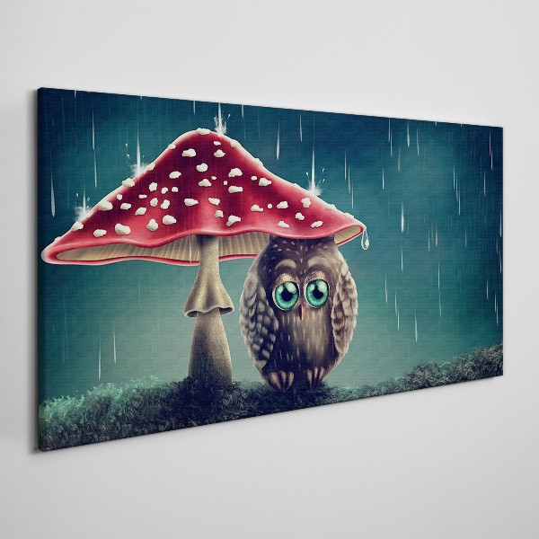 Obraz Canvas Sowa pod grzybem w deszczu