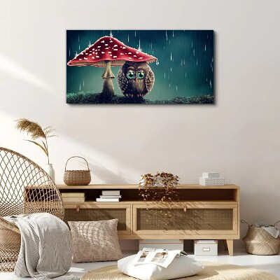 Obraz Canvas Sowa pod grzybem w deszczu