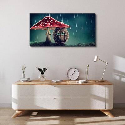 Obraz Canvas Sowa pod grzybem w deszczu