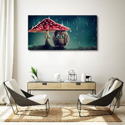 Obraz Canvas Sowa pod grzybem w deszczu
