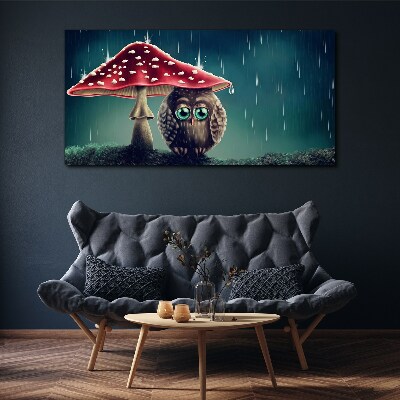 Obraz Canvas Sowa pod grzybem w deszczu