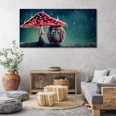 Obraz Canvas Sowa pod grzybem w deszczu