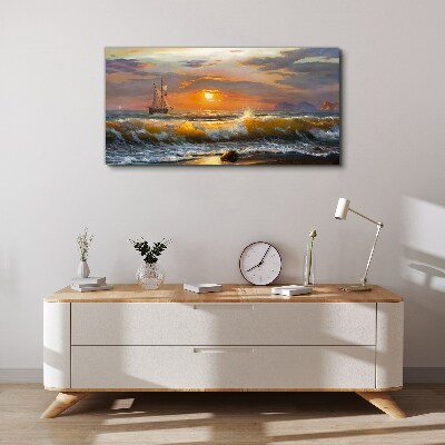 Obraz na Płótnie wybrzeże fale zachód słońca
