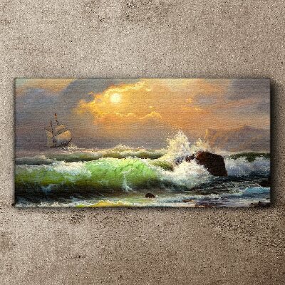 Obraz Canvas fale statek zachód słońca