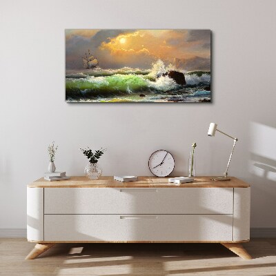 Obraz Canvas Burzliwe morze z żaglowcem