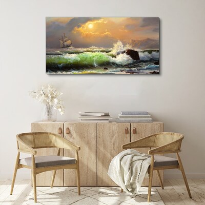 Obraz Canvas fale statek zachód słońca