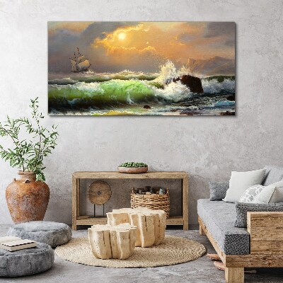 Obraz Canvas Burzliwe morze z żaglowcem