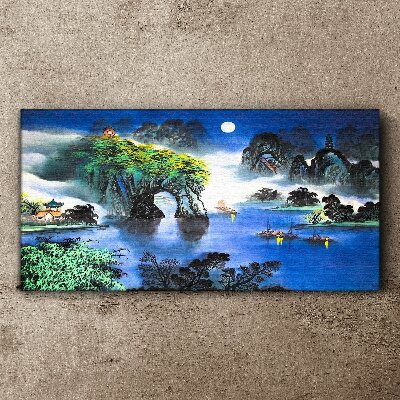 Obraz Canvas Spokojny pejzaż nocny z górami